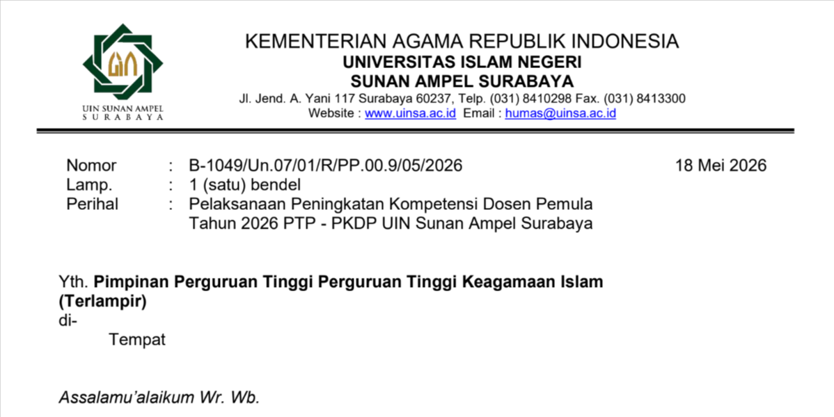 UIN Sunan Ampel Surabaya Gelar Program Peningkatan Kompetensi Dosen Pemula (PKDP) Tahun 2026